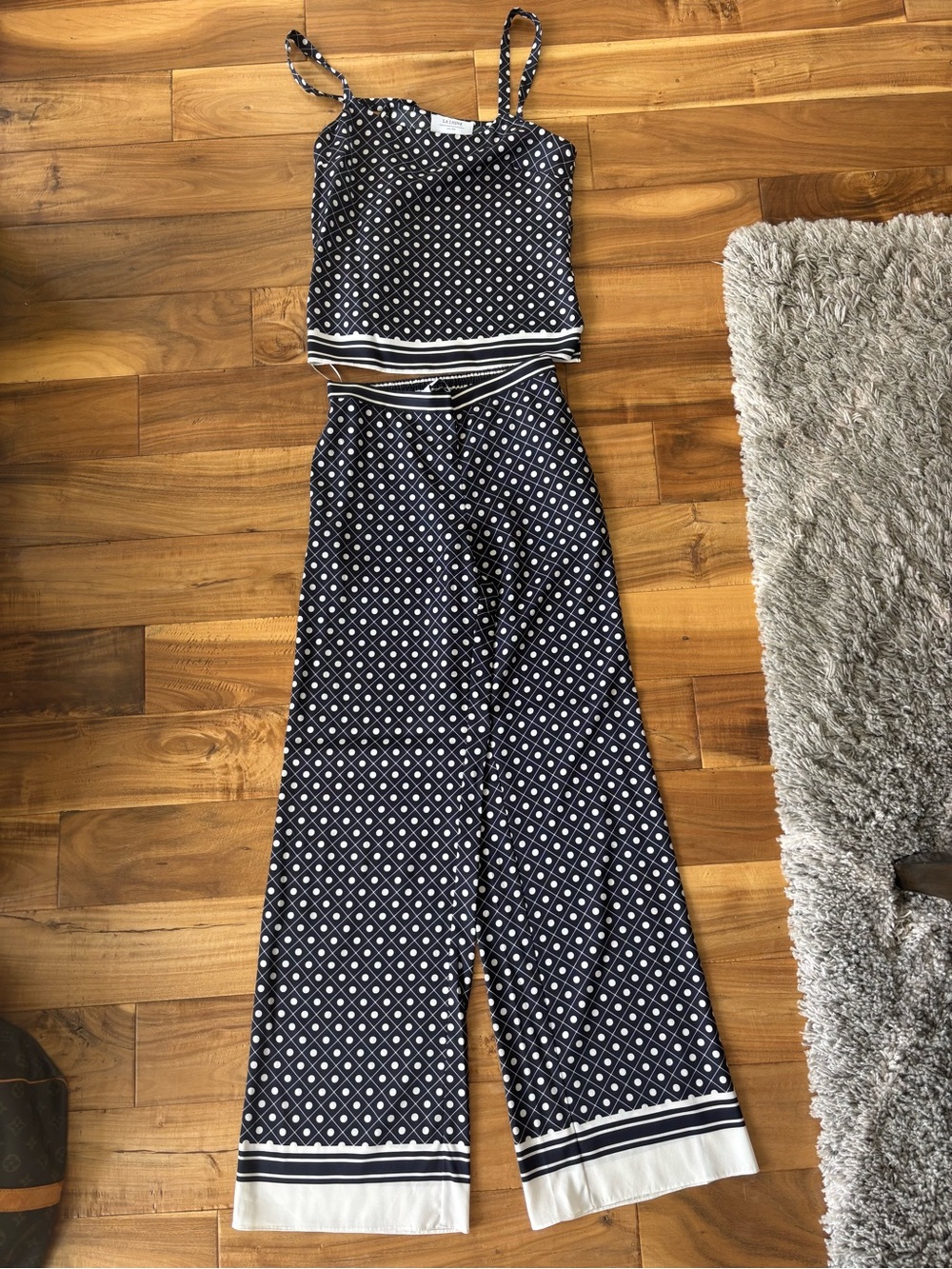 La Ligne Striped Waist Navy Geometric Wide-Leg Set
